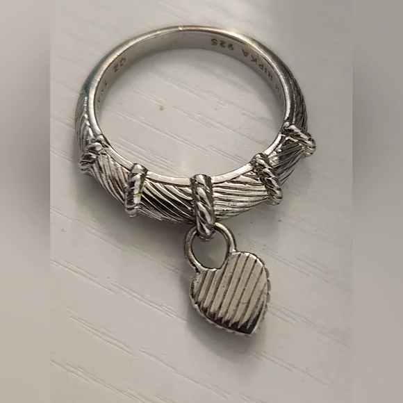 Judith Ripka Sterling Silver Heart Charm Ring Size 11 - Picture 5 of 10